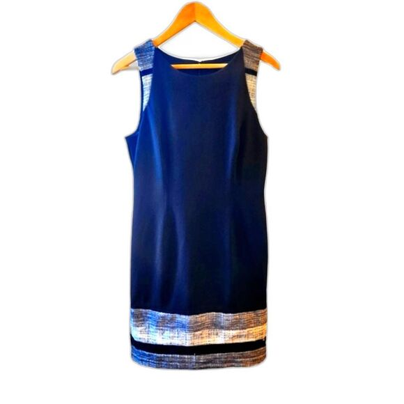 WHITE HOUSE BLACK MARKET Dress Stretch Tweed Trim Lined Sheath Sleeveless M‎ 8 - Picture 1 of 8